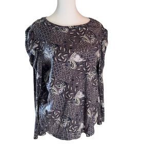 Women’s Loft long sleeve t shirt paisley print grey blue white soft cotton sz M
